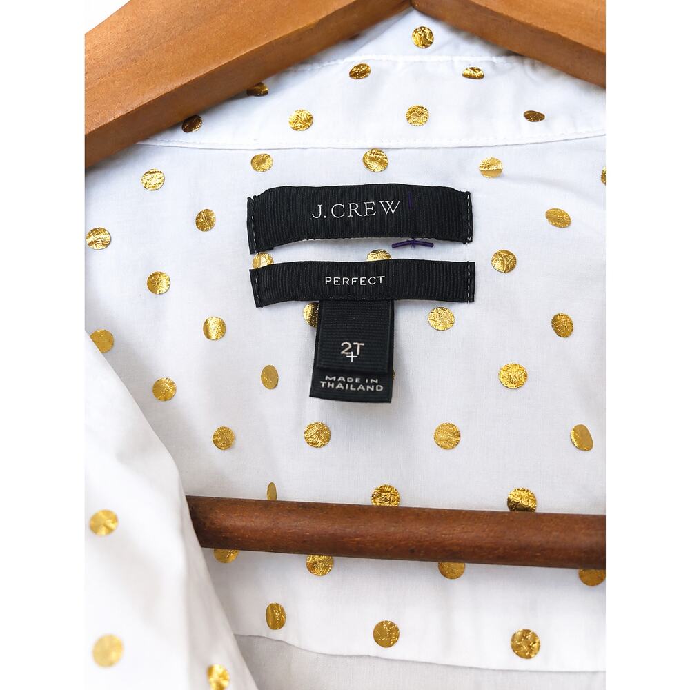 J.Crew Women’s White Gold Polka Dot Button Up Shirt Long Sleeve Blouse Size XS - Picture 4 of 4